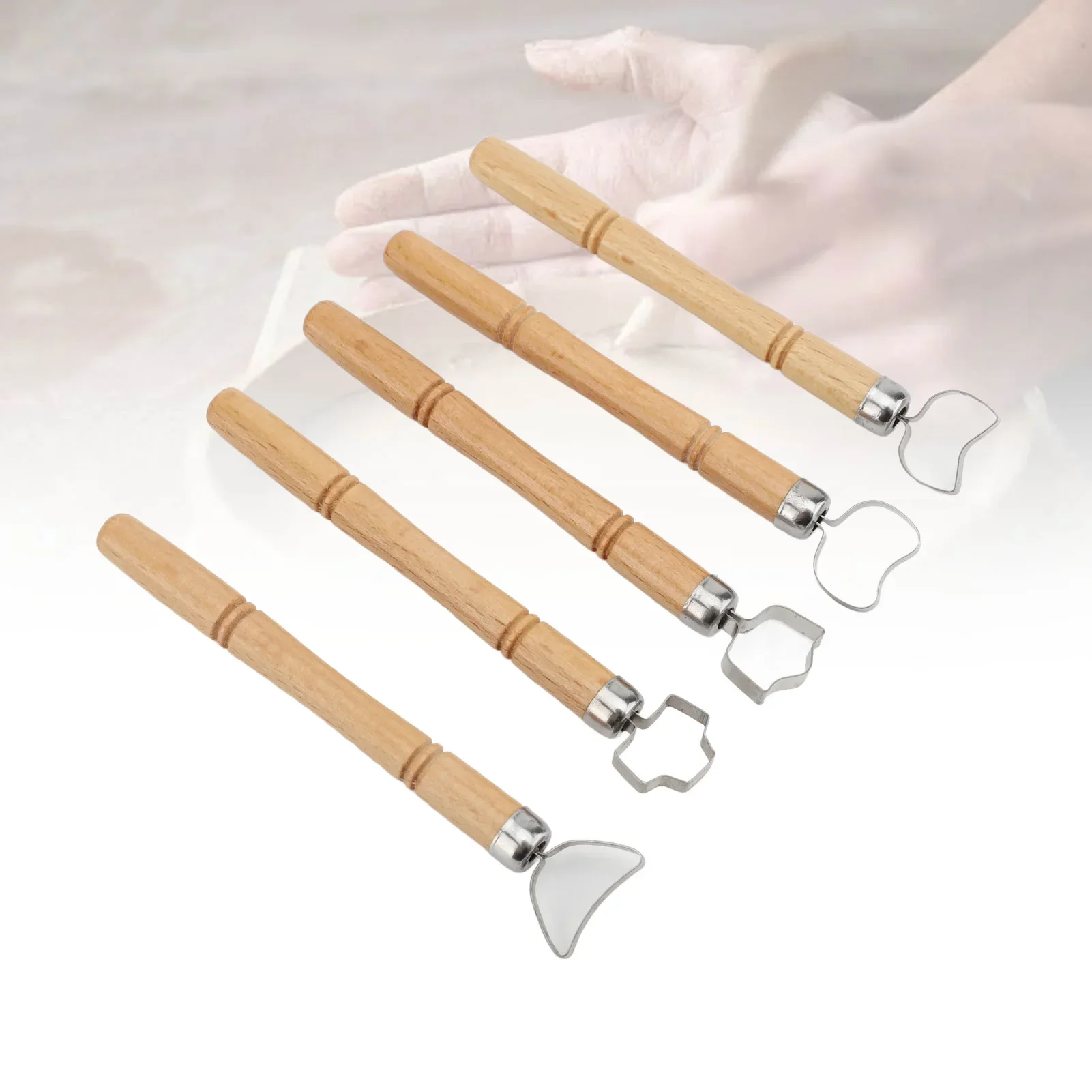 5Pcs Sculpture Scraper Wooden Handle Stainless Steel Cutter Depth Adjustable Pottery Handle Carving Tool