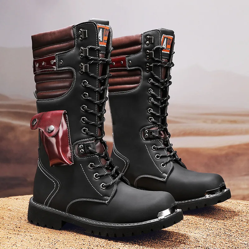 

Men's High Top Motorcycle Boots Niche Cool Boot Belt Buckle Design for Knight Men Boots Retro British Tooling Boots Botas Hombre