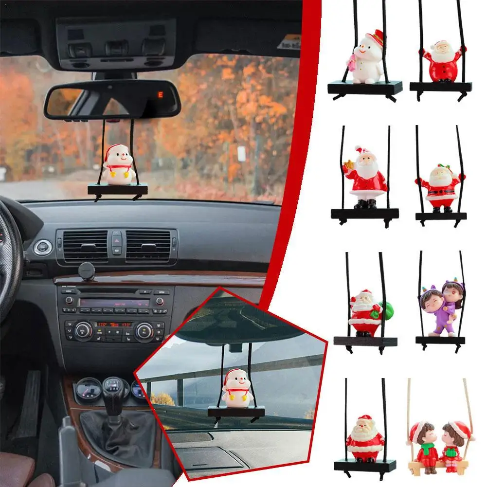 1pc Creative Car Christmas Pendant 2024 Cartoon Santa Claus Snowman Hanging Xmas Gift Doll Ornaments Auto Interior Decorations