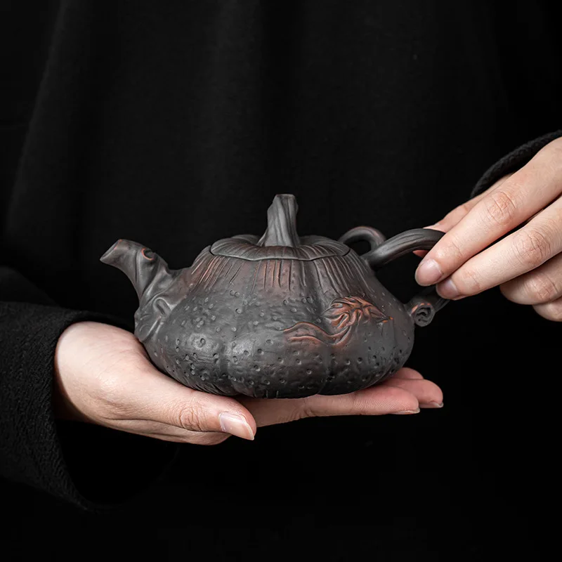 

Qingxi Purple Pottery Pumpkin Pot Imitation Ancient Relief Ceramic Teapot Small Single Pot Tea Infuser Household Kung Fu Tea Set