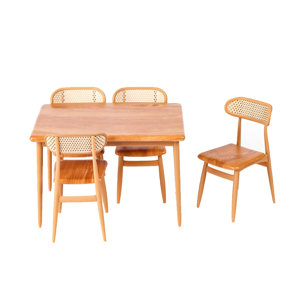 

Orcara 1/6 Five Piece Set Cherry Wood Chairs And Tables Dining Table Scene Simulation Miniature Model