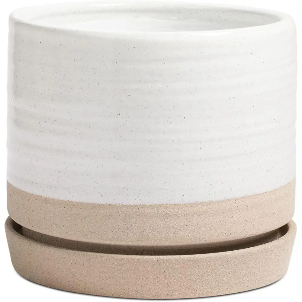 

HERDUK 8 Inch Pots or Plants, Ceic Planter Pot with Drainage Hole & Saucer, Indoor or Outdoor Cylinder Round Planter Pot, Matte