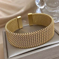 Vintage Stainless Steel Braided Mesh Open Bracelet Classic Cuff Waterproof Jewelry Bangles for Women Men Daily Party Jewelry