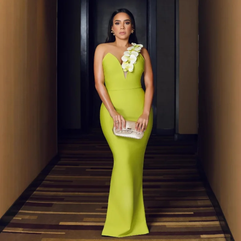 

Evening Dress Elegant Floral One-Shoulder Dress for Banquet Party Bandage Dress