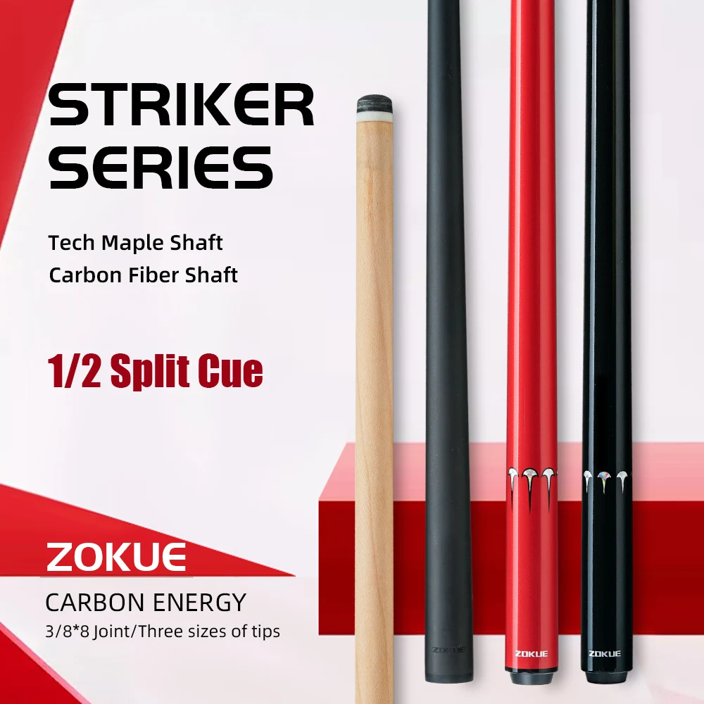 ZOKUE Carbon Fiber Pool Cue Stick with 2 Shafts 1/2 Split Low Deflection Full Carbon Technology Billiards Pool Stick Set