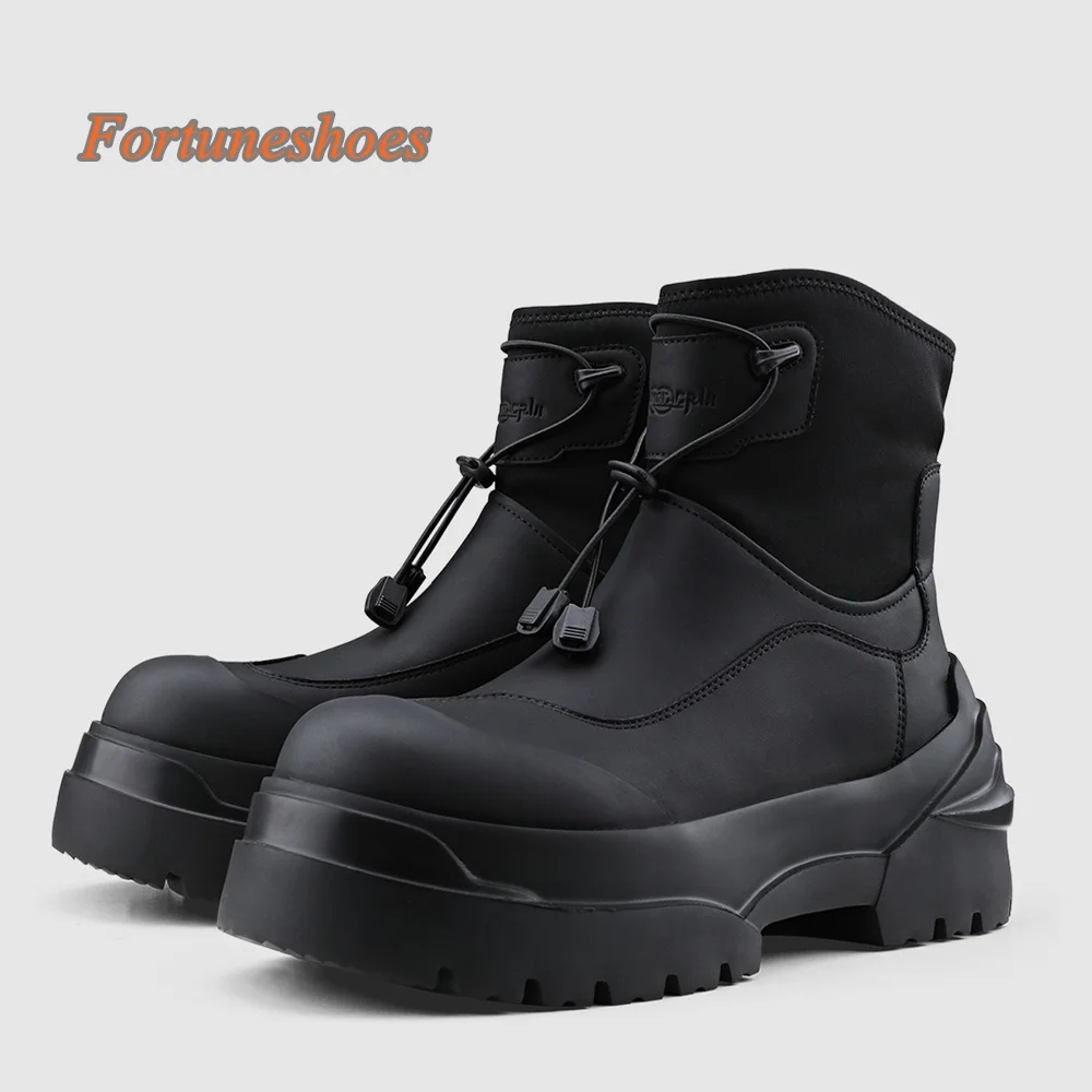 

Lace Up Cross Tied Women Boots Round Toe Solid Black Mid Calf Chunky Heel Boots Fashion Casual 2025 Newest Autumn/winter Boots