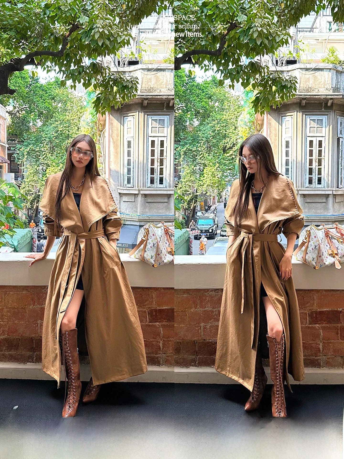 

CCUP SPACE Briti Retro Khaki Long Sve Mid-Length Waist-Cinching Ele Women's Coat Jaet Autumn Faion Ladies' Wear