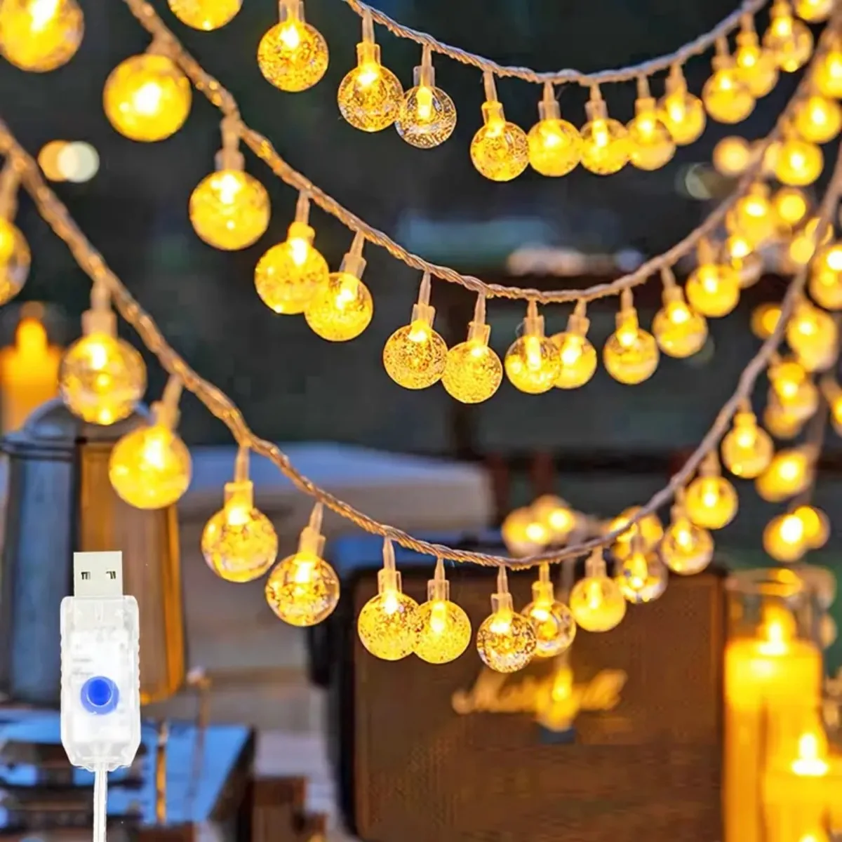 

1 шт., 10 м, 80 светодиодов, пузырьковый шар, сказочный гирляндный светильник с питанием от USB, декоративный подвесной светильник для дома, сада, праздника, вечеринки, фестиваля, декора
