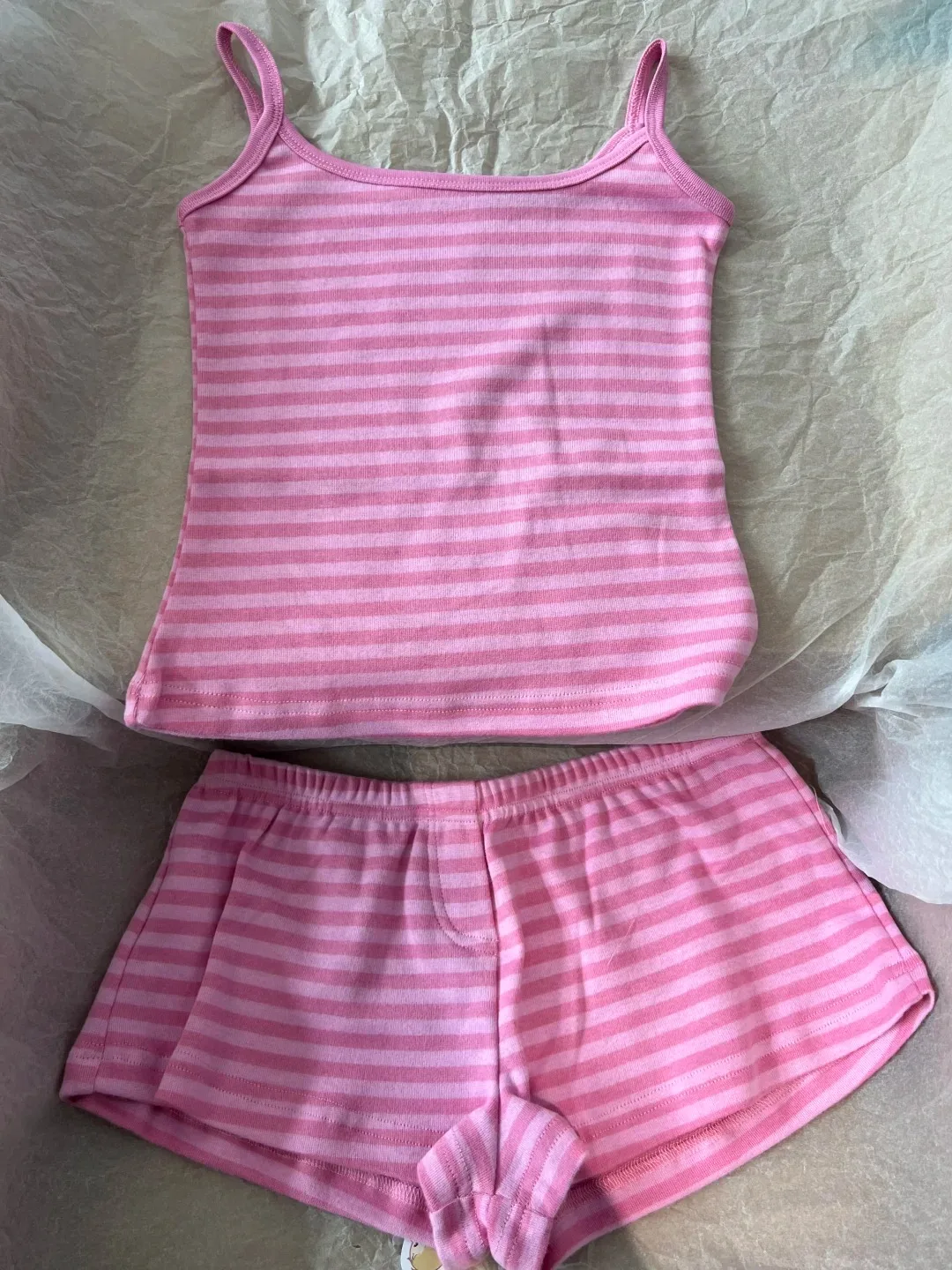 

Cute Pink Striped Shorts Sets Women Summer Sleeveless Crop Tank Top+Three Buttons Shorts Sweet Cute Home Cozy Slim Two-piece Set