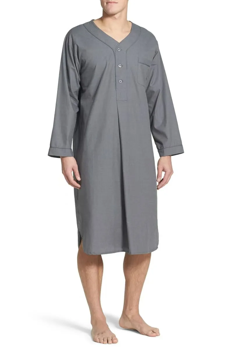 Muslim men's robe, spring and autumn style, loose stand-up collar, door tube, long sleeve, mid-length robe, solid color pajamas