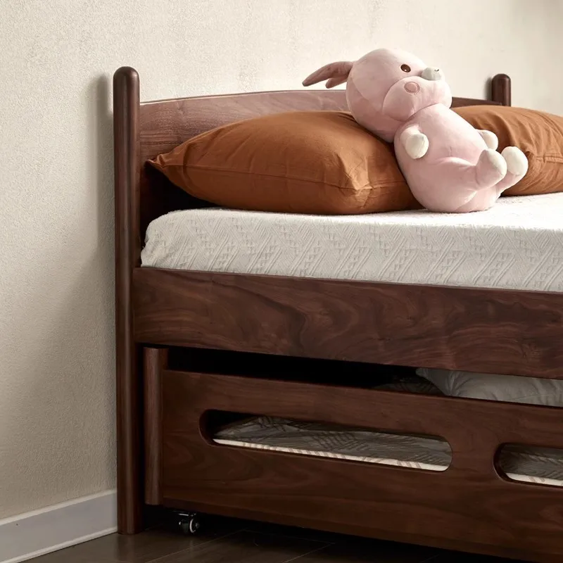 سرير دفع بطبقة مزدوجة عالية ومنخفضة من خشب الجوز الأسود في أمريكا الشمالية قابل للتخصيص