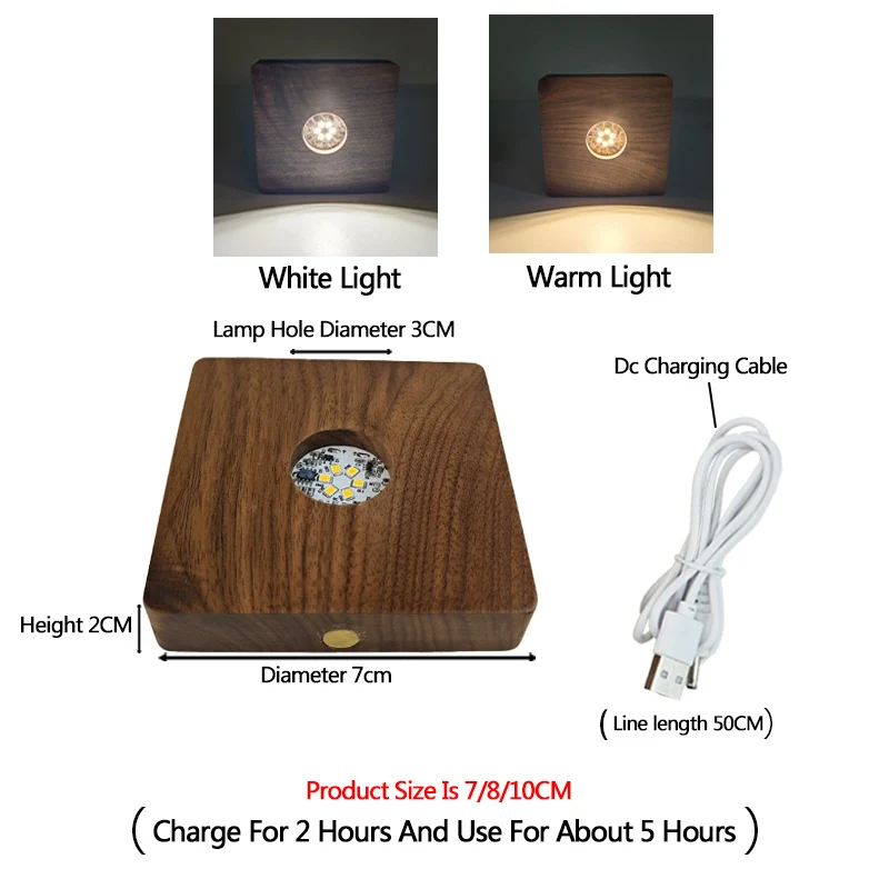 Wireless Black Walnut Square Luminescent Base Charging Night Light Acrylic Craft Lamp Holder Crystal Ball Base