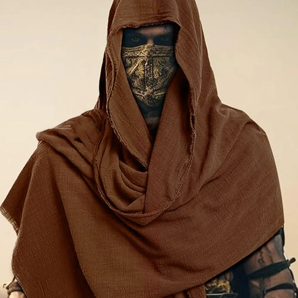 

High Quality Black/Brown Men's Medieval Pirate Retro Hood Lightweight Unisex Vintage Pirate Scarf Halloween DIY Cosplay Costumes