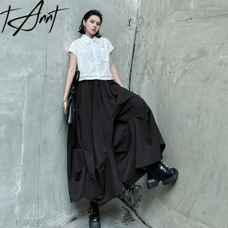 Tannt Women Skirt Irregular High-waisted Wide Leg Pants For Women Asymmetry Black Khaki Casual Calf-length Pants 2025 New
