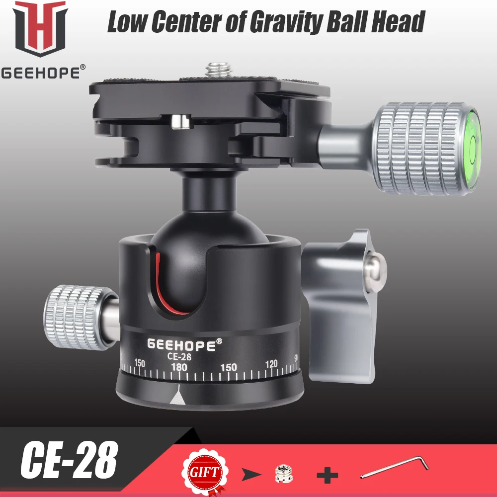 Geehope CE-28 Low Profile Tripod Head 360° Panoramic Metal Tripod Ball Head for DSLR Tripod Monopod Camcorder Slider Maxload 5kg