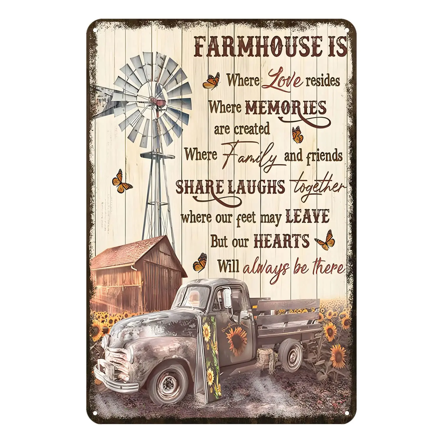 Aenaon Farmhouse Metal Tin Sign Vintage Home Kitchen Garage Bar Cave Wall Nostalgic Decor Rustic Truck Windmill and Sunflower Ti