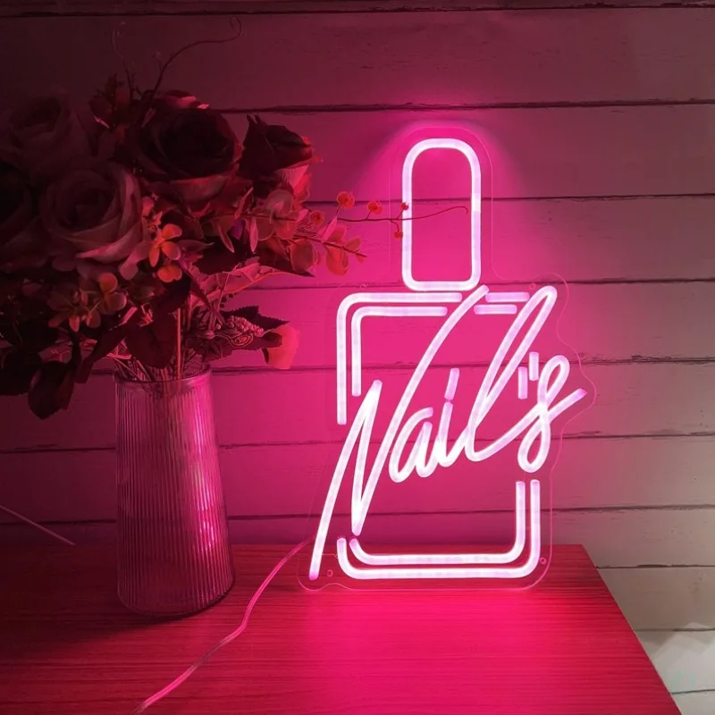 Nails Neon Sign LED Lights Nail Polish Light Up Signs for Beauty Room Girl Room Nails Salon Wall Decor Manicure Shop Signboard