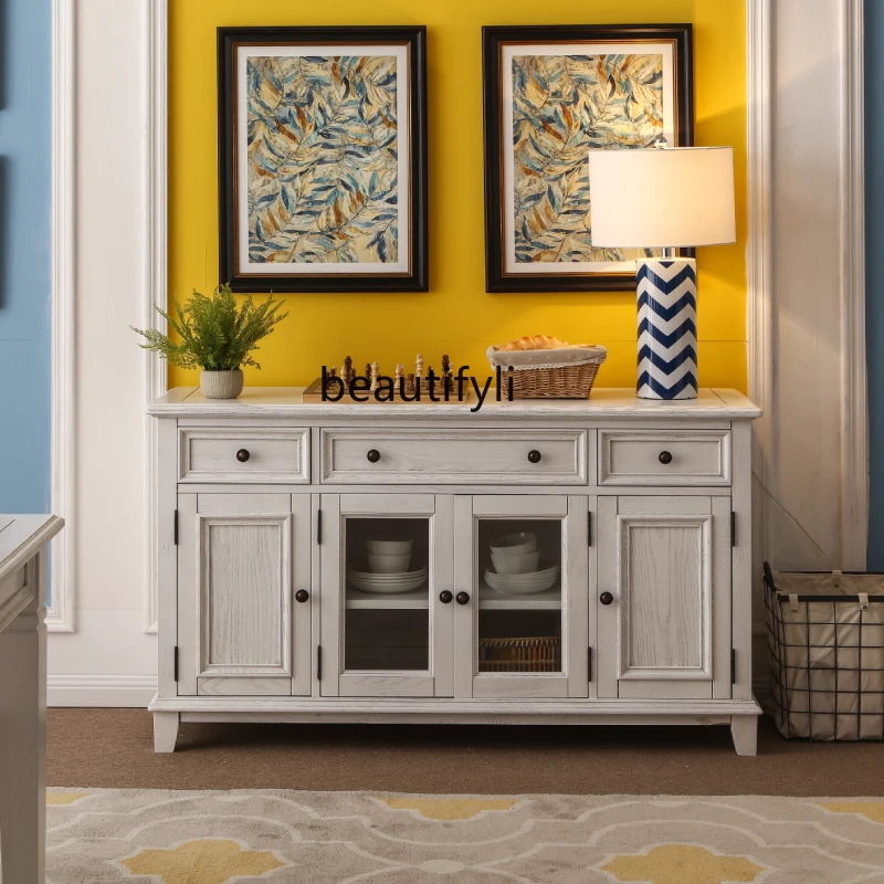 

American solid wood dining side wine cabinet low side white cupboard ash wood American rural simple pastoral