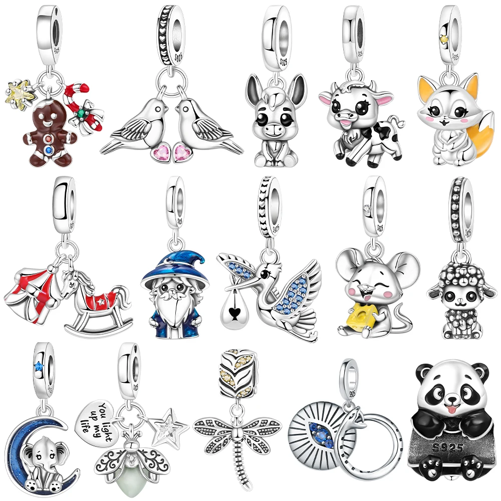 Gingerbread Bird Donkey Cow Fox Rocking Horse Silver Plated Bead Original Charm Fit Bracelets Bag Keychain Charm Diy Women Gift