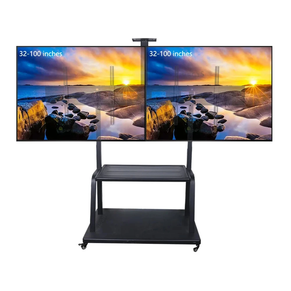 Suitable for 32-100 inch LCD TV mobile cart 1800 dual screen video conference TV bracket