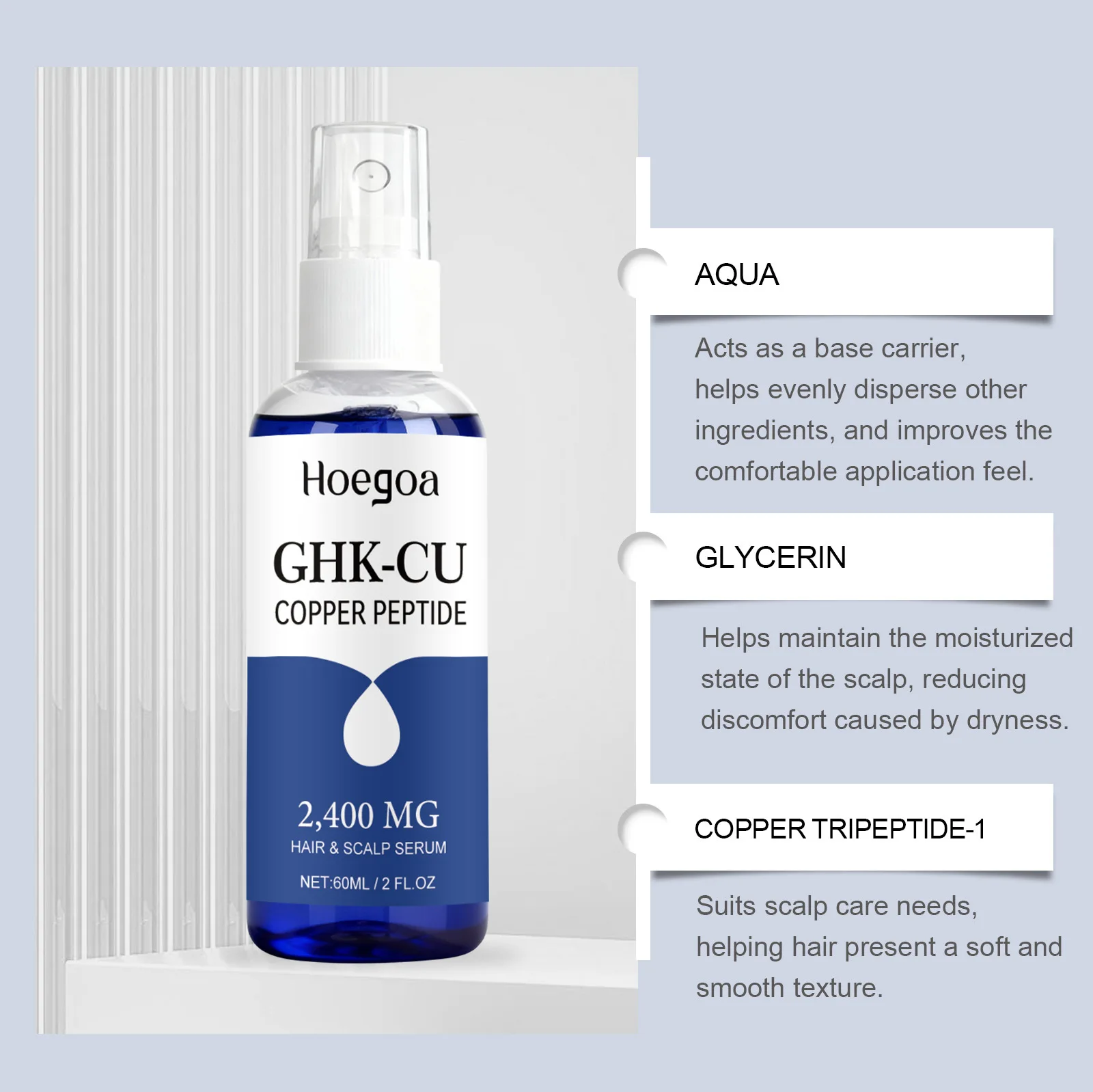 Ghk-Cu Kupferpeptid für Haarwuchs Kopfhaut-Serum Feuchtigkeitsspray Schnell Einziehend Weichheit Glanz Fortschrittliche Nachwuchsbehandlung