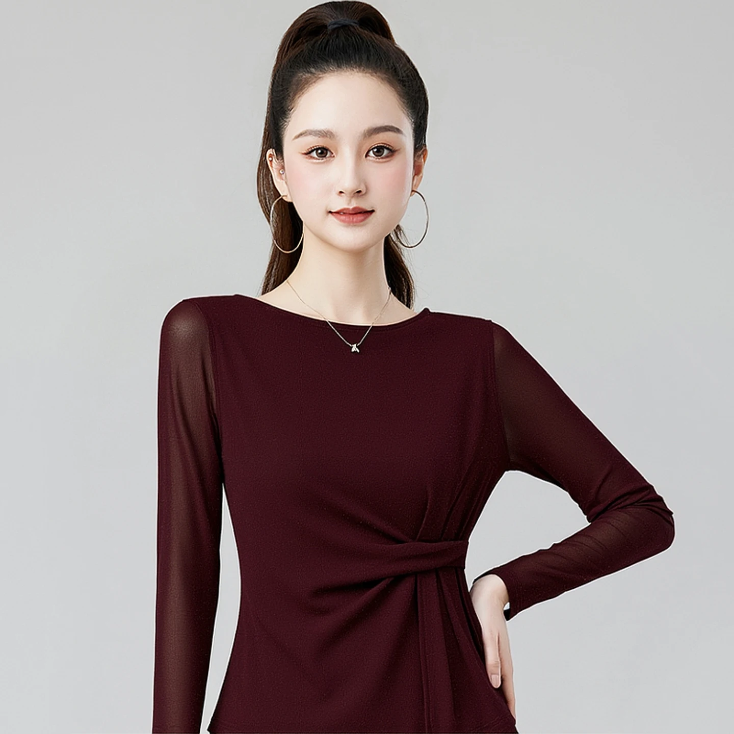 Tops de baile latino de manga larga para mujer, 4 colores, Tops de baile modernos para mujer, ropa de actuación de baile de salón para adultos DW11122