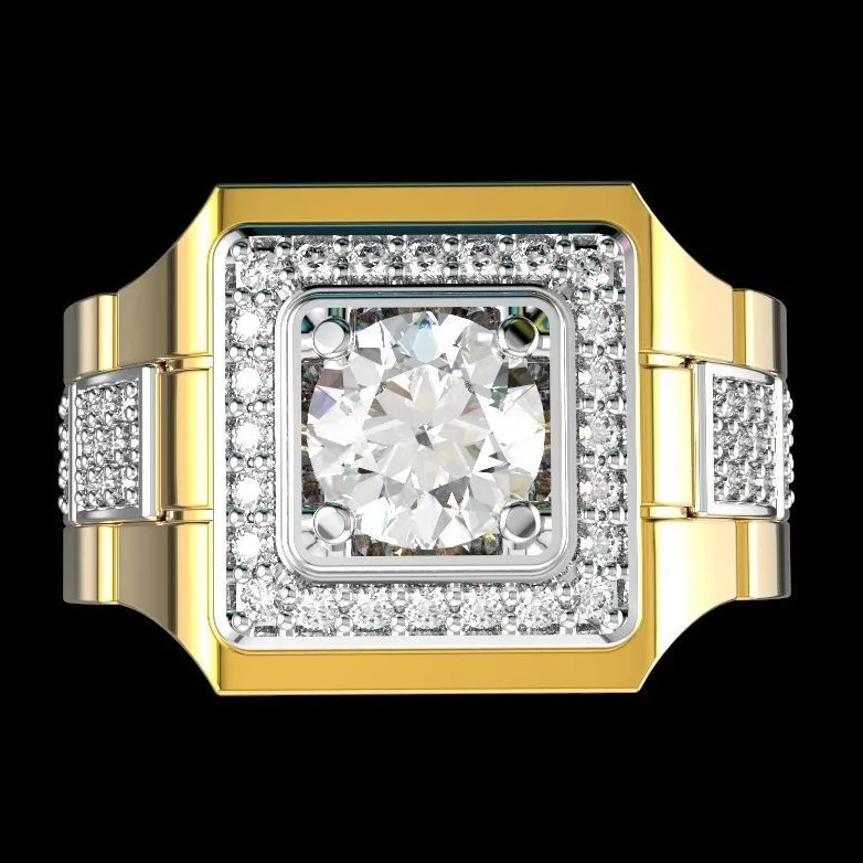 Anillo de plata de ley S925, nuevo anillo de hombre con diamante simulado Mozzarella, anillo de compromiso de dos tonos chapado en oro para caballeros.