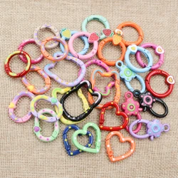 10pcs Random Colors Mix Heart Round Cat Shape Keychain Key Rings Lobster Clasps Hooks for DIY Keychains Making Accessories