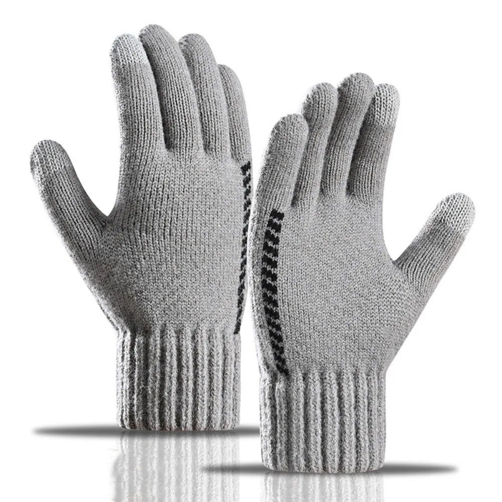 

Winter Touchscreen Men Knitted Gloves Solid Color Nonslip Knitted Woolen Gloves Mittens Thickened Full Finger Gloves Sports