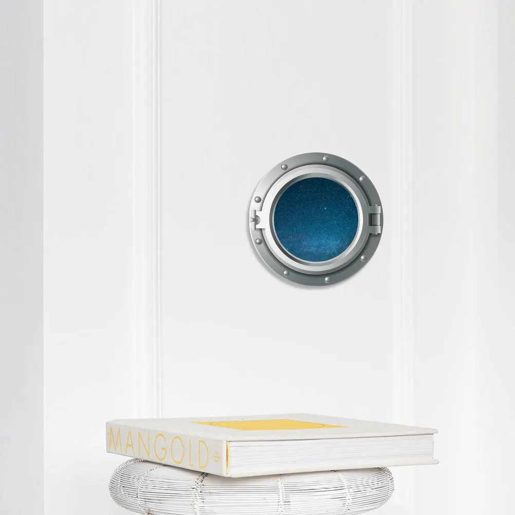 ملصق حائط ثلاثي الأبعاد مقاوم للماء وقابل للإزالة على شكل نافذة طائرة الكون لتزيين غرفة النوم وغرفة المعيشة