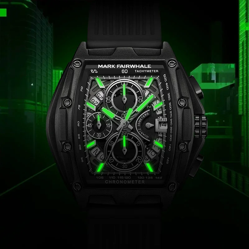 Mark Fairwhale Orologio da uomo sportivo di marca Orologi di moda di lusso per uomo Orologio da polso al quarzo con cronografo dal design unico tonneau maschile