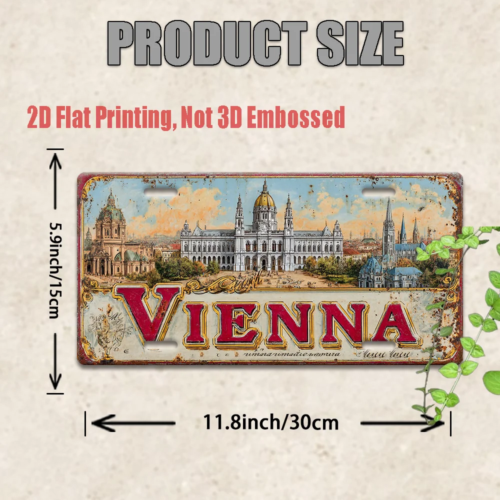 Vienna Austria City Landmark Scenery Vintage Rustic 2D Flat Printed License Plate Aluminum Metal Painting High Definition Clear