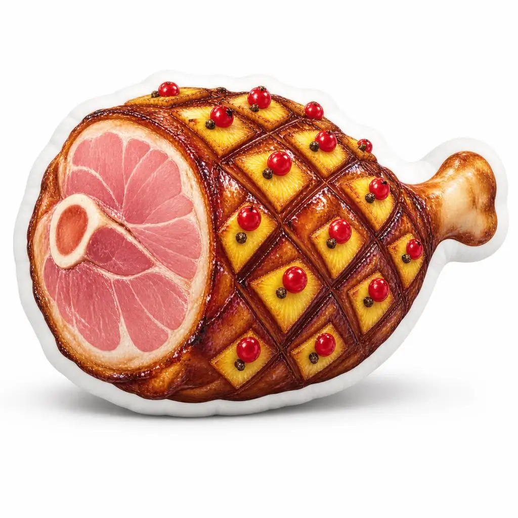 Glazed Roast Ham Shaped Pillow Holiday Dinner Throw Cushion Stuffed Food Lover Home Decor for Sofa Kitchen Dining Room Gift