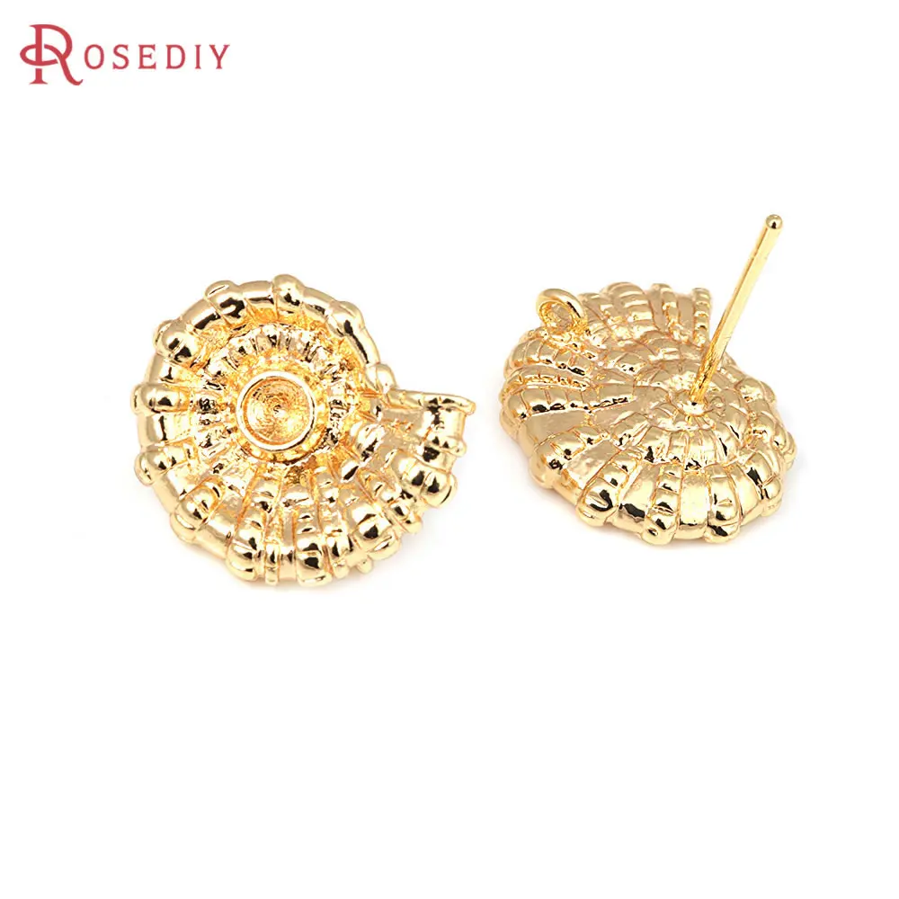 6PCS 18K Gold Color Brass Can Fit Beads Snail Stud Earrings Pins Earrings for Women High Quality Diy Jewelry Making Accessories