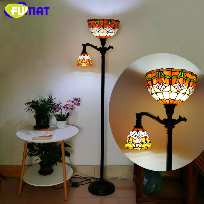 

FUMAT Tiffany stained glass 12 inch retro floor lamp for bedroom bedside lamp study hotel living room floor lamp LED decor