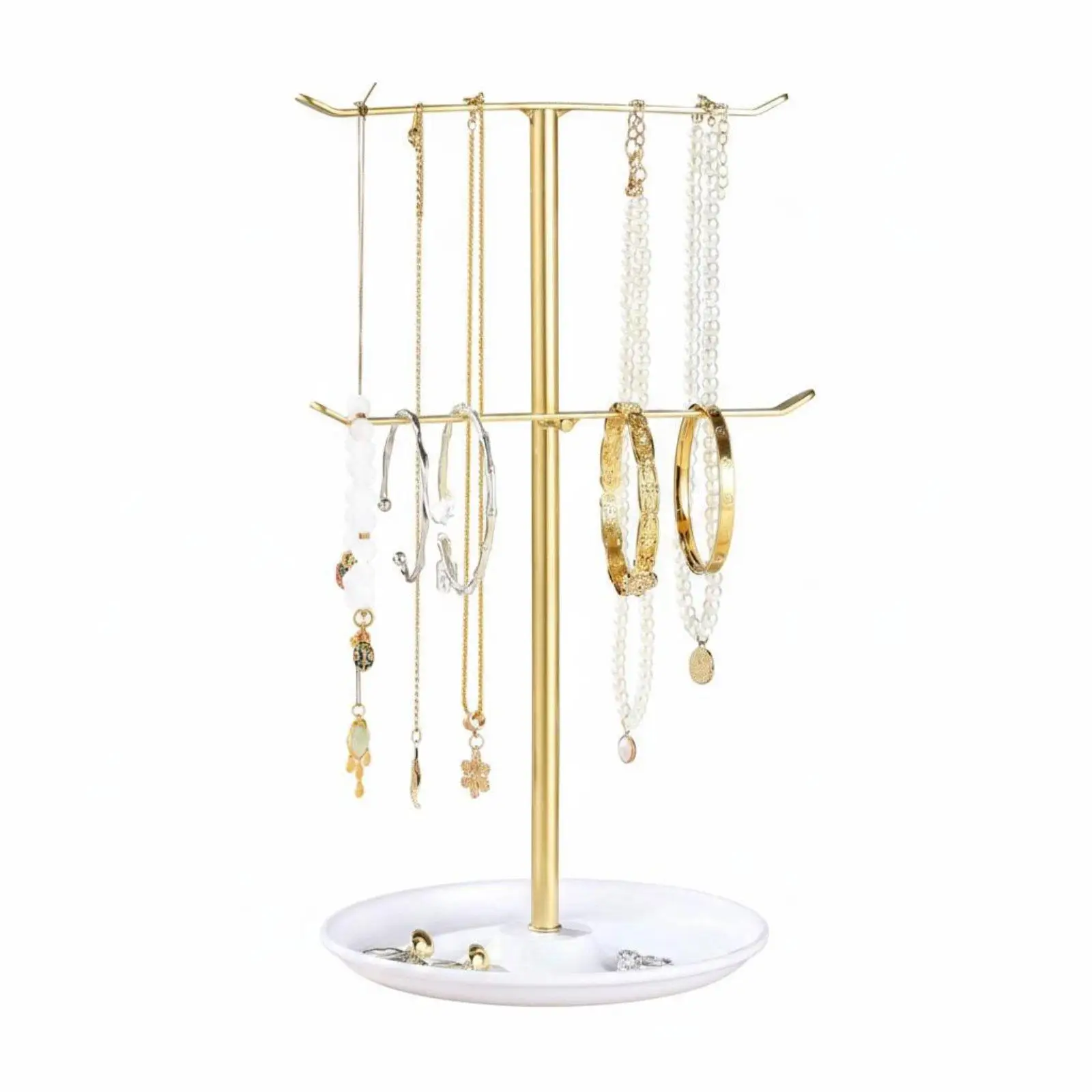 Jewelry Display Stand Dual Level Metal Necklace Holder Accessory Tray Organizer for Home Jewelry Collection