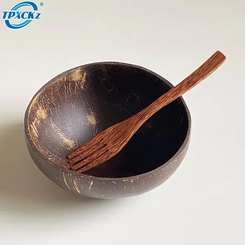 Natural Coconut Bowl and Spoon Coconut Bowl Wooden Tableware Creative Fruit Salad Noodles Rice Noodles Bowl Mixing Bowl