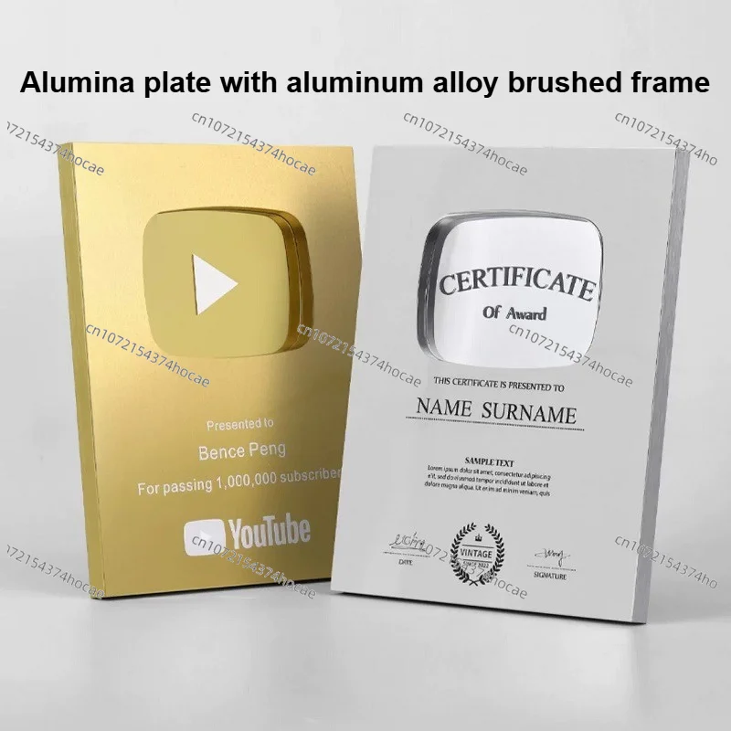 Custom Gold Play Button Plaque Personalized Name YouTube Award Decor Gift & Contact Designer, Free Typesetting