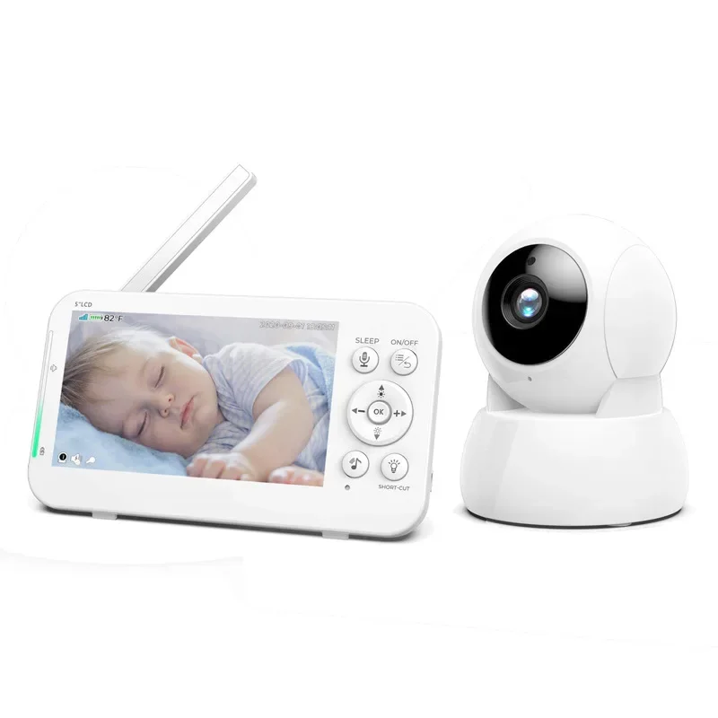 Baby Monitor 5inch TFT LCD Lullabies Camera 2 Way Audio Talk Surveillance Security Temperature Monitor Built-in 5200 mAh battery