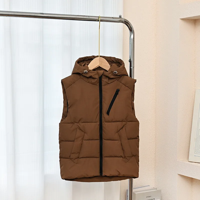 

New Autumn Winter Kids Thermal Hooded Vest, Autumn And Winter Boys Loose Fit Outerwear Stylish Cotton Padded Vest for Children