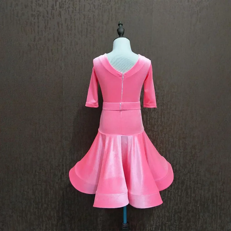 Vestido de baile latino dividido para niños, ropa de actuación de competición, Color rosa, otoño e invierno, novedad de 2021