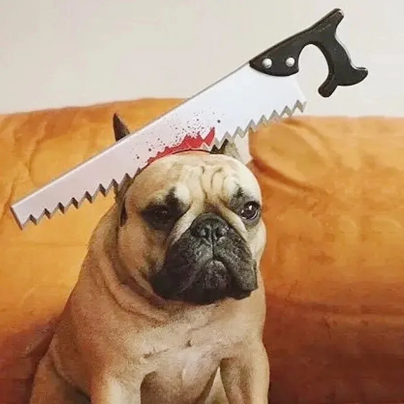 1 Pcs Dog/Cat/Pet Halloween Funny Scary Toys Halloween Perform Props Plastic Ax Saw Nail Knife Headwear Blood Scene Party Favors