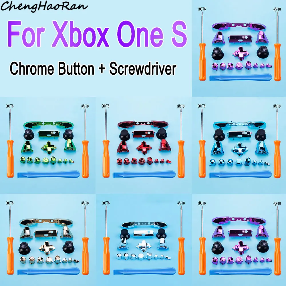 

1 Set For Xbox One S Controller Bumper Trigger ABXY Dpad LB RB LT RT Chrome Button with Screwdriver Tool Replacement Parts