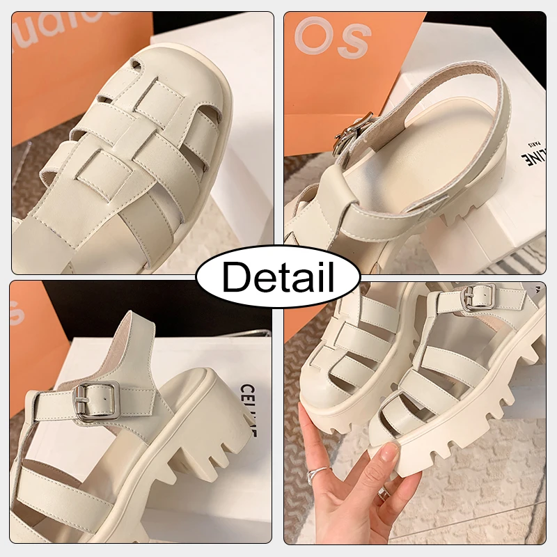 JOZHAMTA Size 34-40 Women Sandals Real Leather Fasion High Heels Summer Shoes Woman 2023 Trend Rome T-Strap Platform Sandal