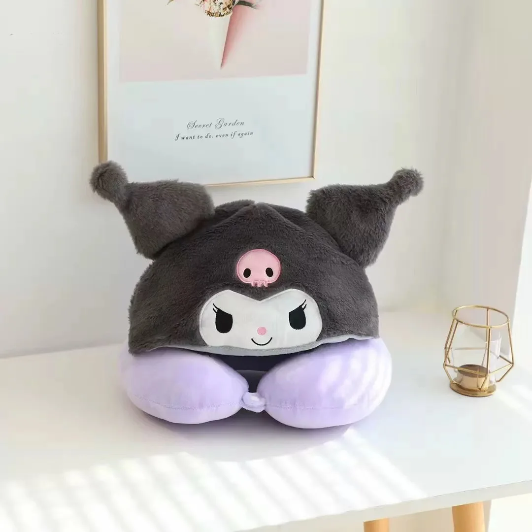 15cm Sanrio Pompompurin Kuromi Pochacco My Melod Canela animación periférica con capucha almohada en forma de U imprescindible para la oficina