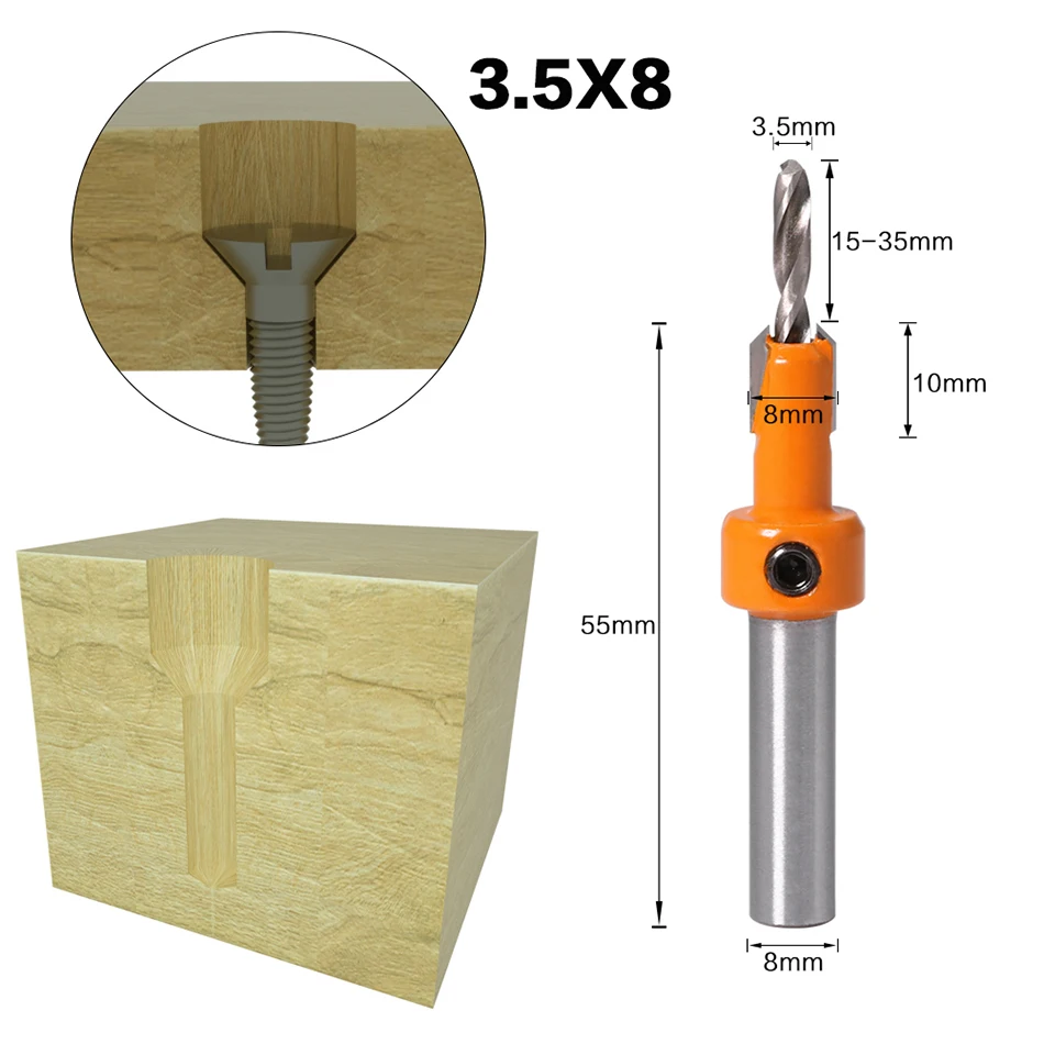 8mm Shank HSS Woodworking Countersink Router Bit Set Screw Extractor Remon Demolition for Wood Milling Cutter