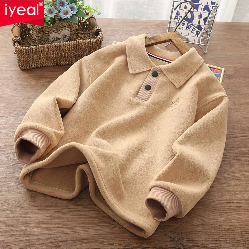 

IYEAL Children Double Sided Fleece POLO Collar Warm Sweatshirt Boys Girls' Fleece Pullover Children's Winter Clothing