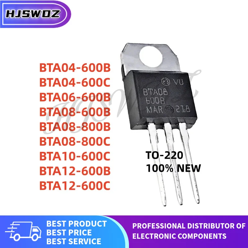 10Pcs 100% NEW BTA08-800B BTA04-600B BTA04-600C BTA06-600B BTA12-600B BTA08-600B BTA08-800C BTA10-600C BTA12-600C TO-220 Triac