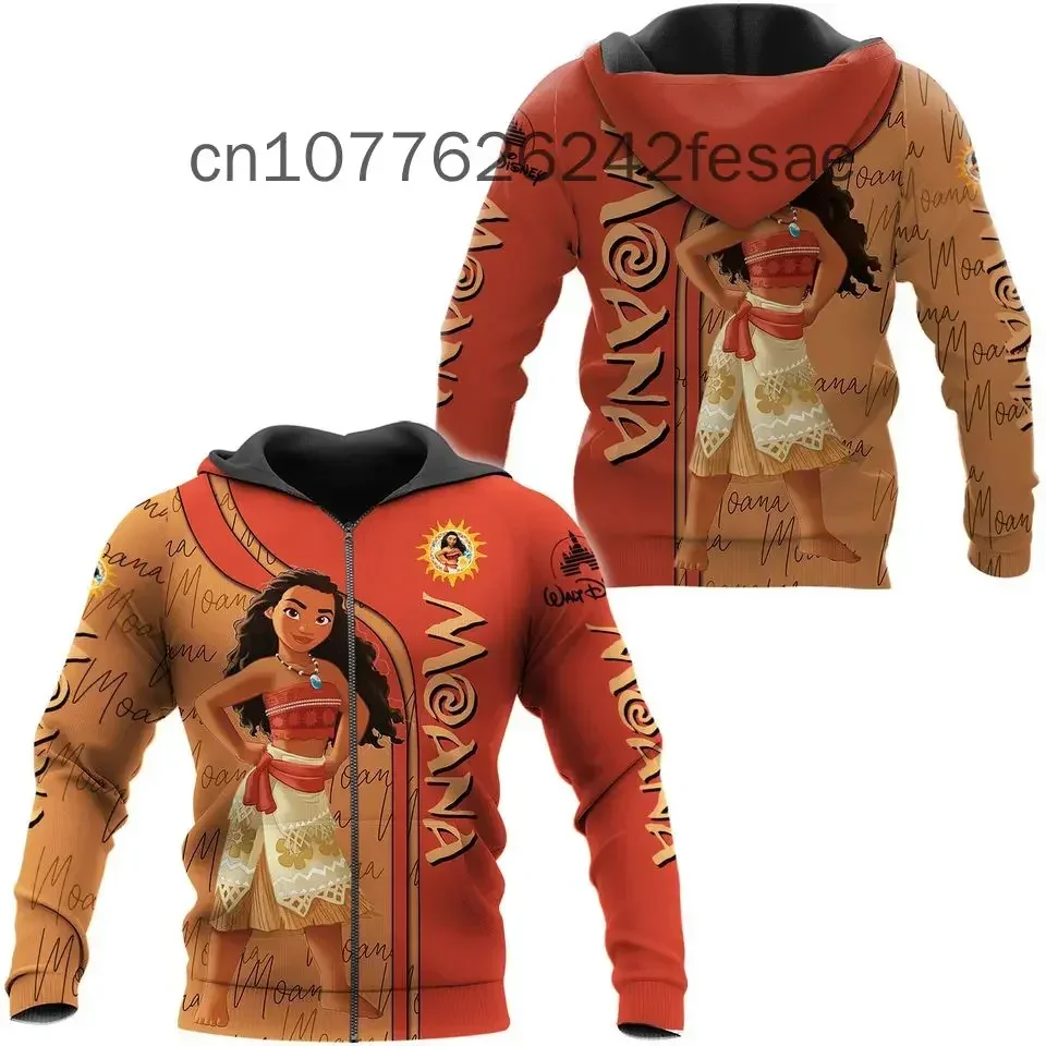 Disney Moana Princess Zipper Hoodie Cartoon Anime Men's And Women's Oversize Hoodie