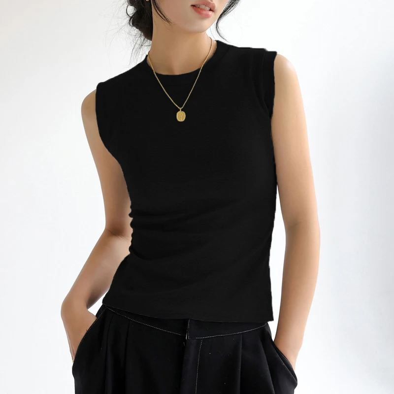 ITOOLIN Canotta da donna nuova senza maniche o-collo basic in maglia canotta in cotone solido elastico casual crop top comode canottiere sportive